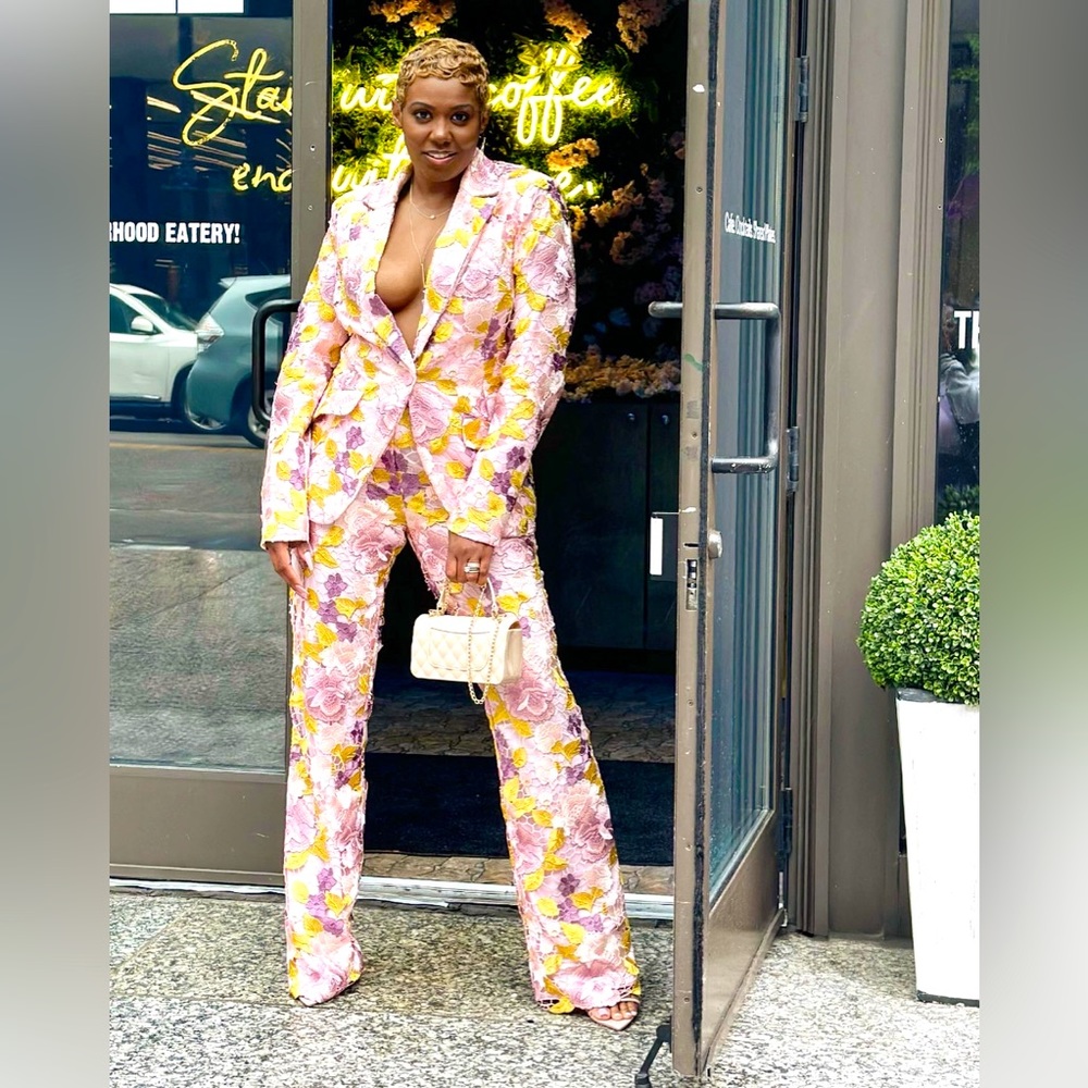 Fashion nova luxe  embroidered floral suit